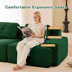 Divano componibile moderno a L 117 per soggiorno, in tessuto a coste, divano a 3 posti con seduta profonda e pouf mobile, color cammello
