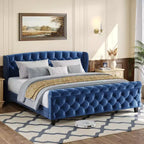 Letto a slitta imbottito Christopher Knight Home Boyle con testiera ad alette e pediera a volute