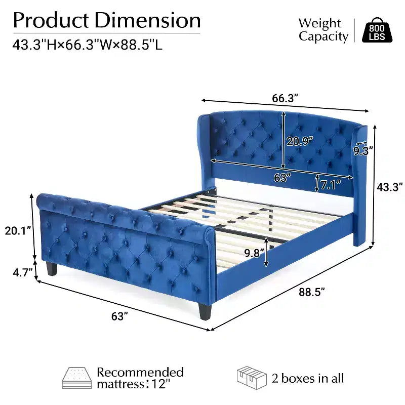 Letto a slitta imbottito Christopher Knight Home Boyle con testiera ad alette e pediera a volute