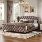 Letto a slitta imbottito Christopher Knight Home Boyle con testiera ad alette e pediera a volute
