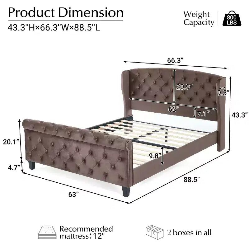Letto a slitta imbottito Christopher Knight Home Boyle con testiera ad alette e pediera a volute