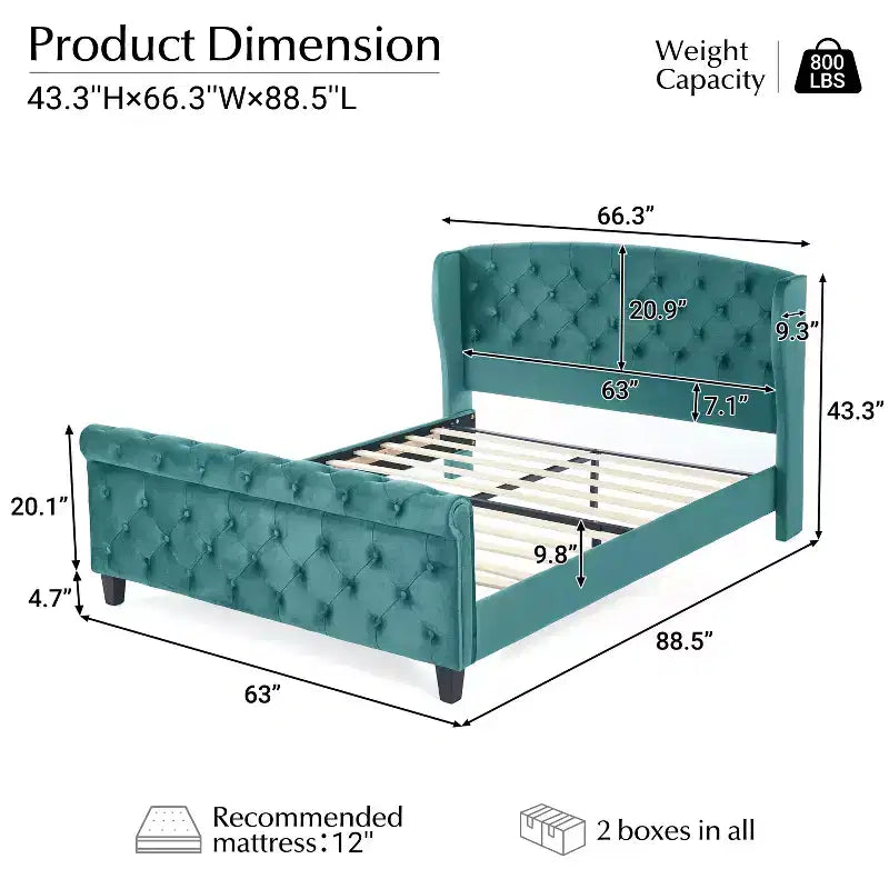 Letto a slitta imbottito Christopher Knight Home Boyle con testiera ad alette e pediera a volute