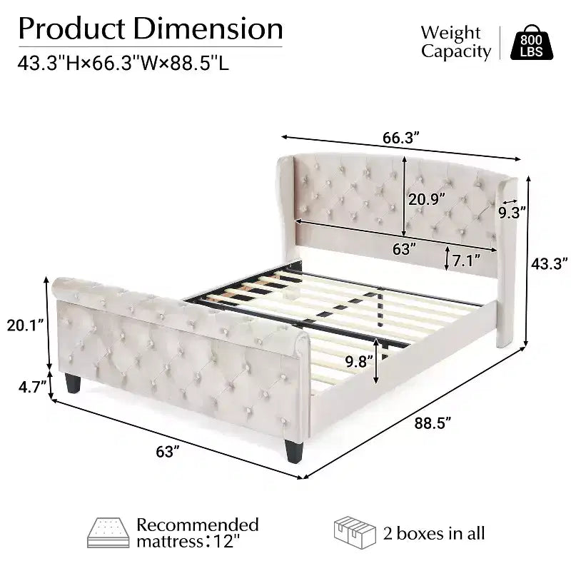 Letto a slitta imbottito Christopher Knight Home Boyle con testiera ad alette e pediera a volute