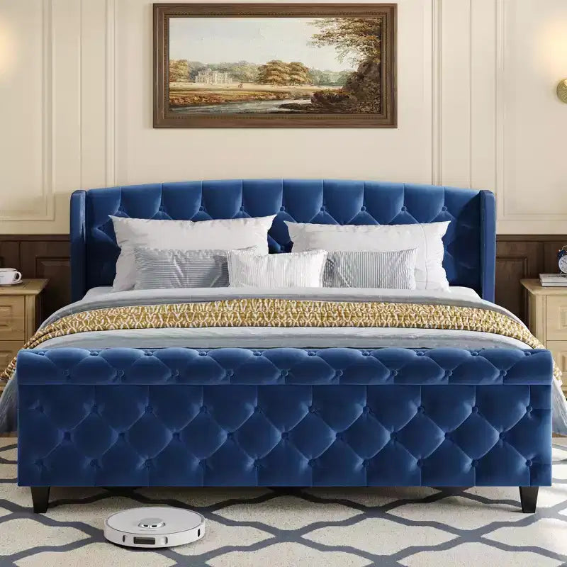 Letto a slitta imbottito Christopher Knight Home Boyle con testiera ad alette e pediera a volute