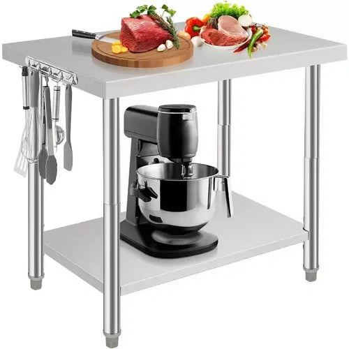 Tavolo da lavoro per preparazione da cucina 36*24*35 pollici con ripiano inferiore regolabile, tavolo multiuso per ristorante, garage, hotel, bordo dritto