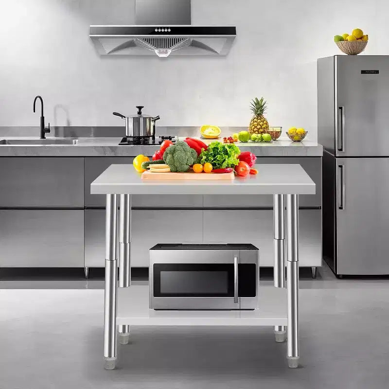 Tavolo da lavoro per preparazione da cucina 36*24*35 pollici con ripiano inferiore regolabile, tavolo multiuso per ristorante, garage, hotel, bordo dritto