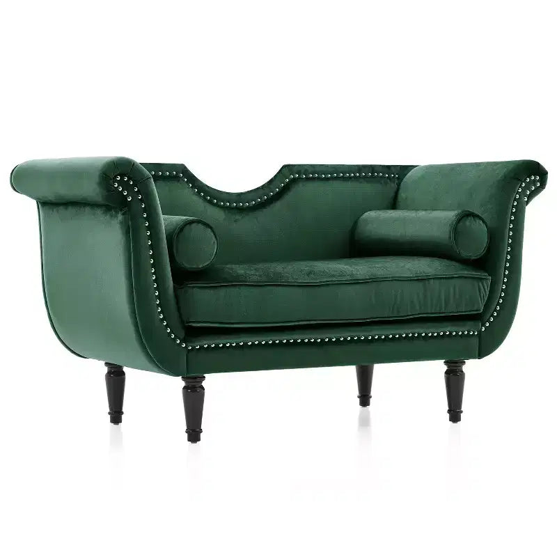 Panca in velluto Baird Christopher Knight Home con finiture borchiate e braccioli curvi, 2 cuscini e gambe in legno