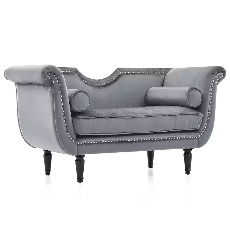 Panca in velluto Baird Christopher Knight Home con finiture borchiate e braccioli curvi, 2 cuscini e gambe in legno