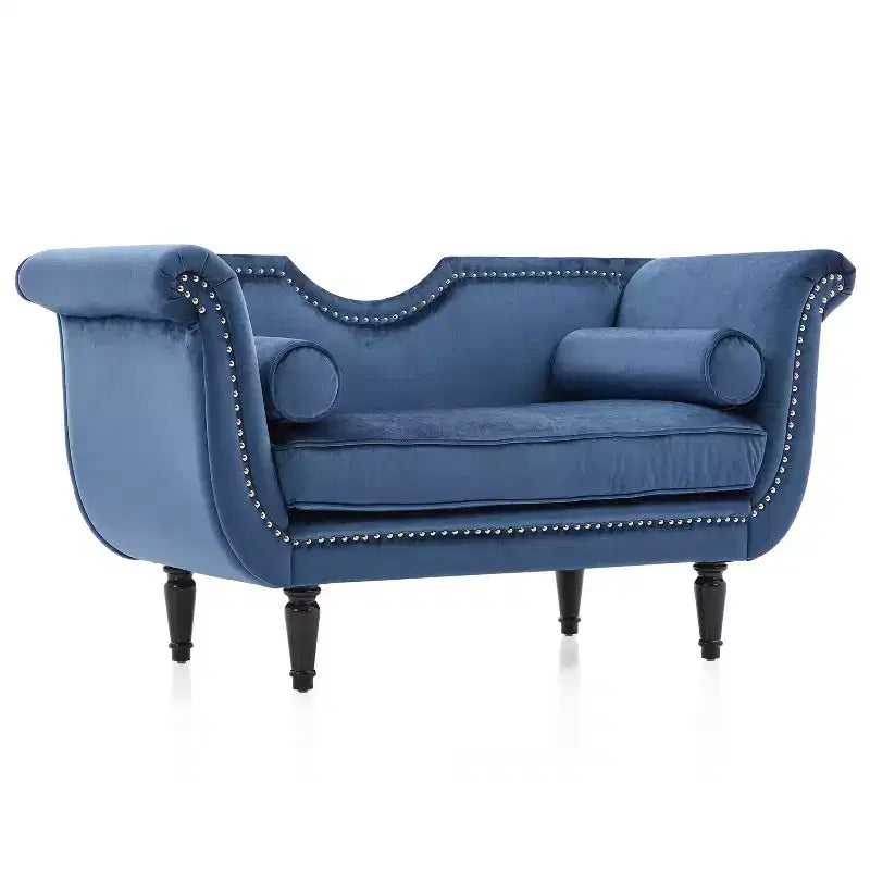 Panca in velluto Baird Christopher Knight Home con finiture borchiate e braccioli curvi, 2 cuscini e gambe in legno
