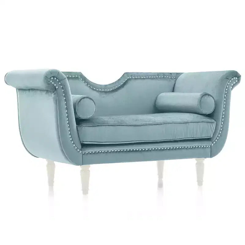 Panca in velluto Baird Christopher Knight Home con finiture borchiate e braccioli curvi, 2 cuscini e gambe in legno