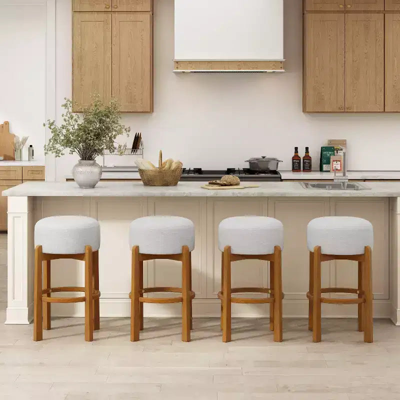 Sgabelli da Bar Rotondi Imbottiti Christopher Knight Home Boylan in Legno di Gomma (Set da 4)