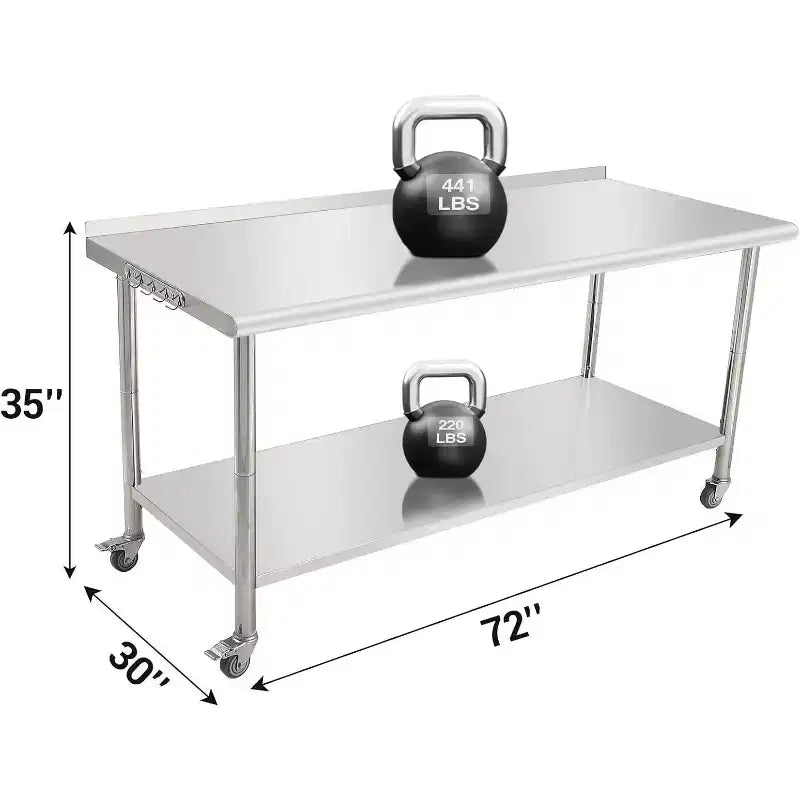 COZONY Banco da Lavoro in Acciaio Inox, Tavolo da Cucina Commerciale con Ripiano Inferiore, Postazione di Preparazione in Metallo Resistente per Ristorante, Panetteria, Catering