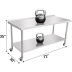 COZONY Banco da Lavoro in Acciaio Inox, Tavolo da Cucina Commerciale con Ripiano Inferiore, Postazione di Preparazione in Metallo Resistente per Ristorante, Panetteria, Catering
