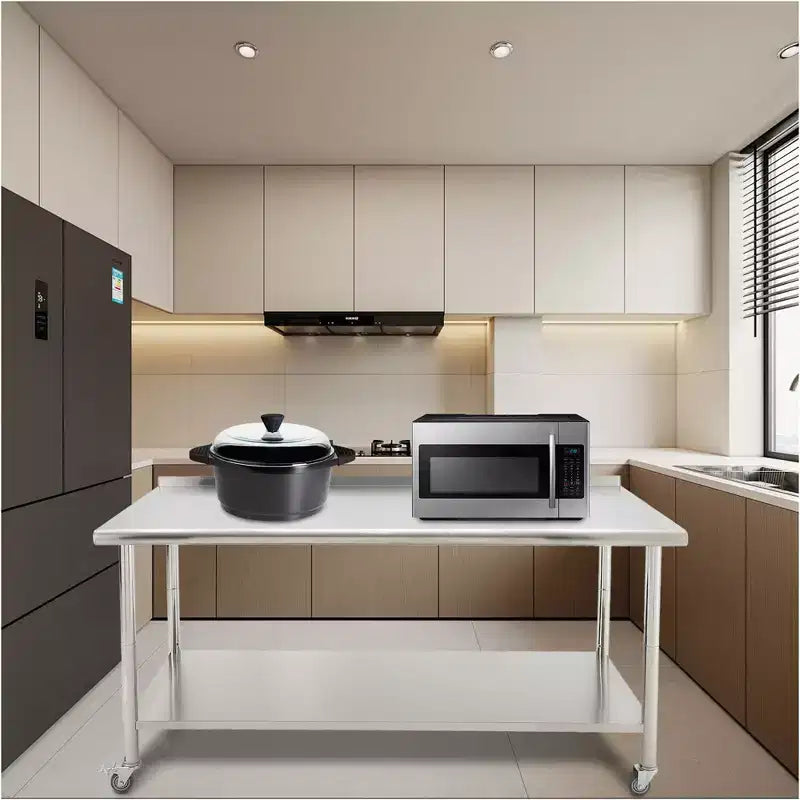 COZONY Banco da Lavoro in Acciaio Inox, Tavolo da Cucina Commerciale con Ripiano Inferiore, Postazione di Preparazione in Metallo Resistente per Ristorante, Panetteria, Catering