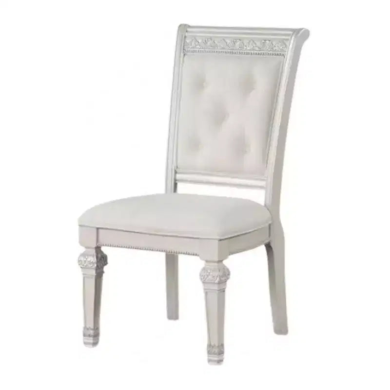 Set di 2 sedie da pranzo Royal Hampton, in legno massello, rivestite in tessuto color avorio con bottoni in capitonné