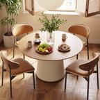 Tavolo da pranzo rotondo da 150 cm con base in legno massello e piedistallo rivestito in similpelle, tavolo da cucina moderno per sala da pranzo Gaoyangjiaju