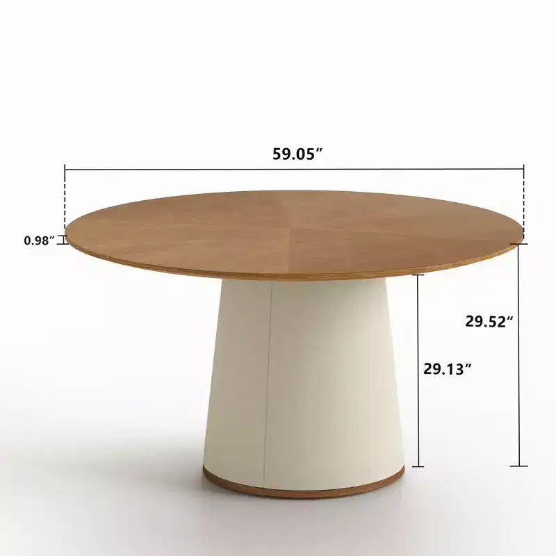Tavolo da pranzo rotondo da 150 cm con base in legno massello e piedistallo rivestito in similpelle, tavolo da cucina moderno per sala da pranzo Gaoyangjiaju