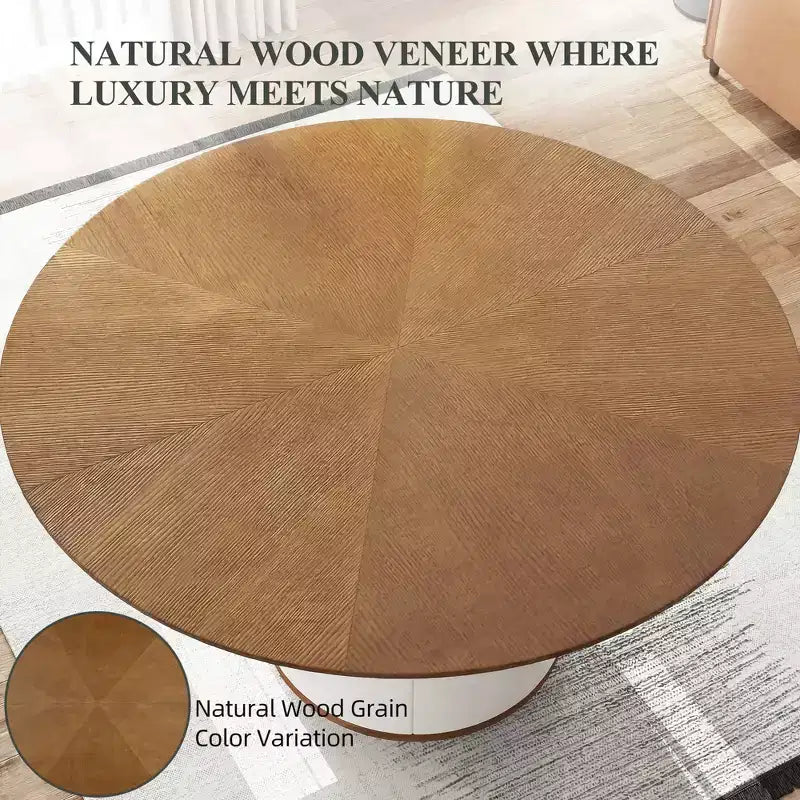 Tavolo da pranzo rotondo da 150 cm con base in legno massello e piedistallo rivestito in similpelle, tavolo da cucina moderno per sala da pranzo Gaoyangjiaju