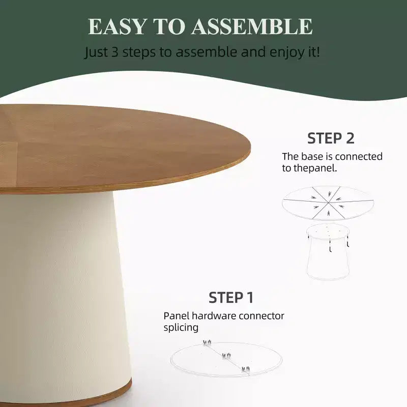 Tavolo da pranzo rotondo da 150 cm con base in legno massello e piedistallo rivestito in similpelle, tavolo da cucina moderno per sala da pranzo Gaoyangjiaju
