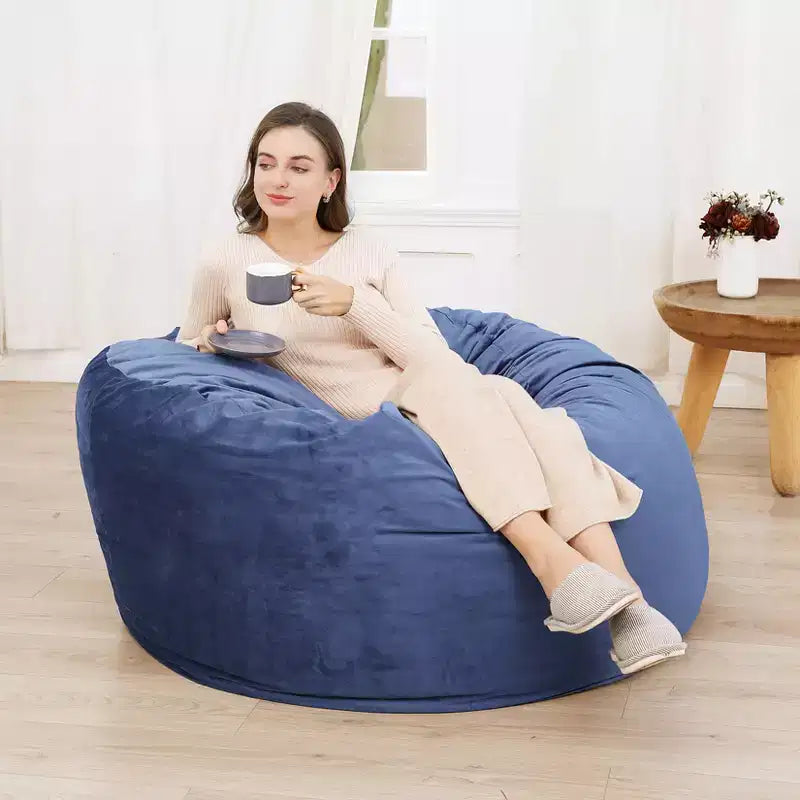 COZONY Poltrona a sacco da 90 cm in memory foam - Morbido tessuto in velluto olandese, divano rotondo con imbottitura inclusa per adulti