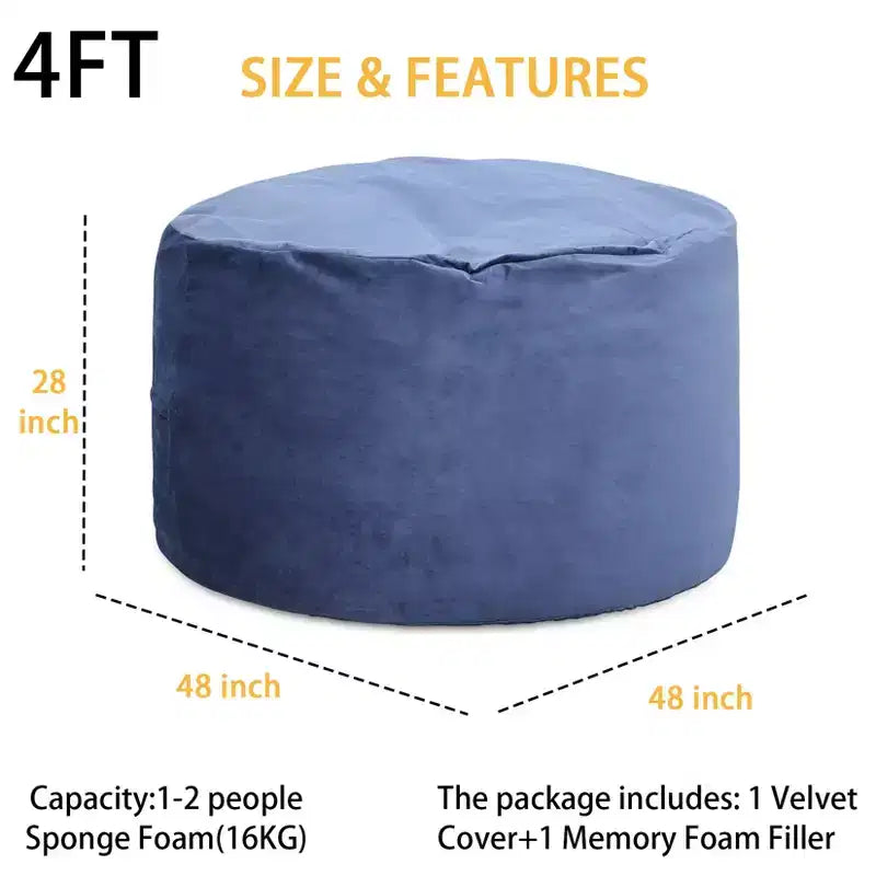 COZONY Poltrona a sacco da 90 cm in memory foam - Morbido tessuto in velluto olandese, divano rotondo con imbottitura inclusa per adulti