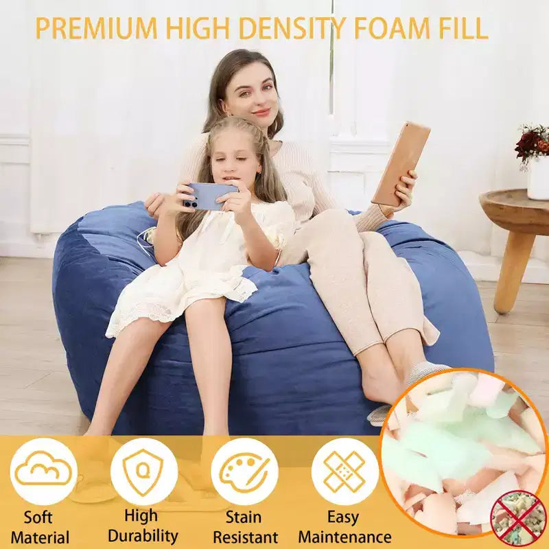 COZONY Poltrona a sacco da 90 cm in memory foam - Morbido tessuto in velluto olandese, divano rotondo con imbottitura inclusa per adulti