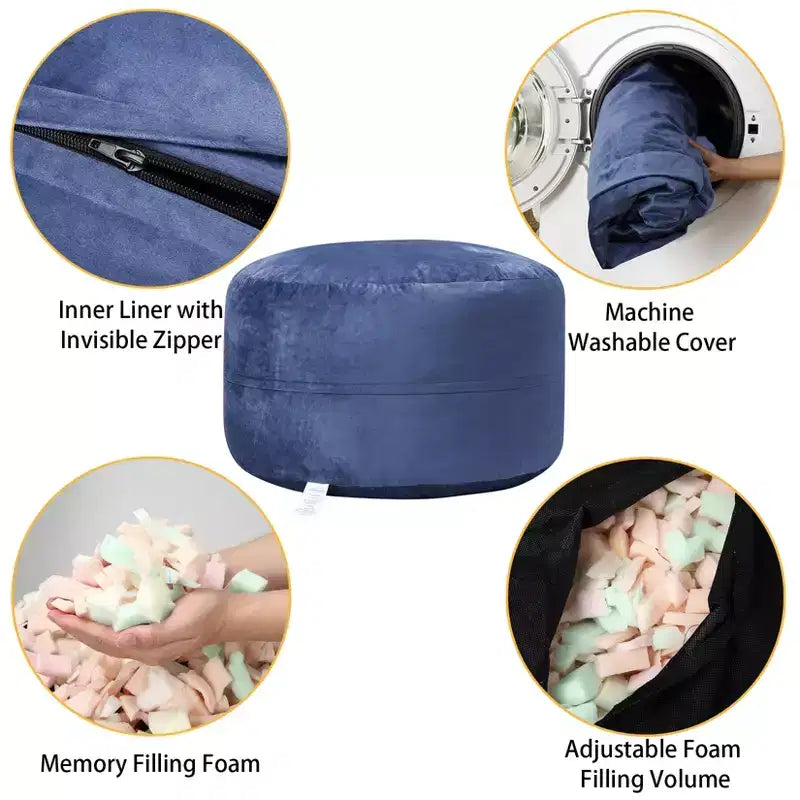 COZONY Poltrona a sacco da 90 cm in memory foam - Morbido tessuto in velluto olandese, divano rotondo con imbottitura inclusa per adulti