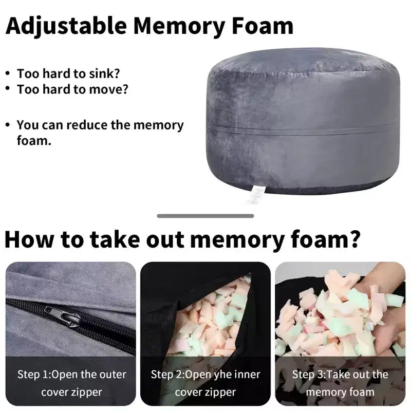 COZONY Poltrona a sacco da 90 cm in memory foam - Morbido tessuto in velluto olandese, divano rotondo con imbottitura inclusa per adulti