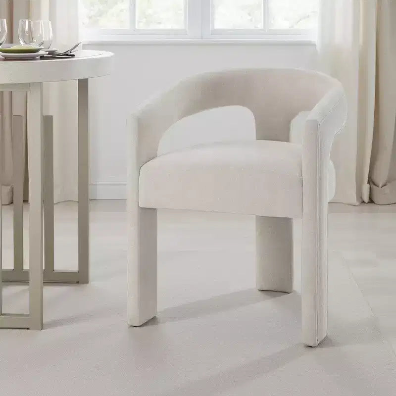 Royal Hampton Set of 2 Side Dining Chair, Rounded Back, Modern White Chenille