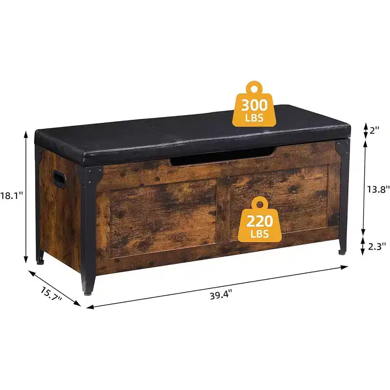 Panca contenitore, cassapanca retrò in legno con 2 cerniere di sicurezza, capacità di carico 136 kg, panca ottomana contenitore per camera da letto e soggiorno, rustica