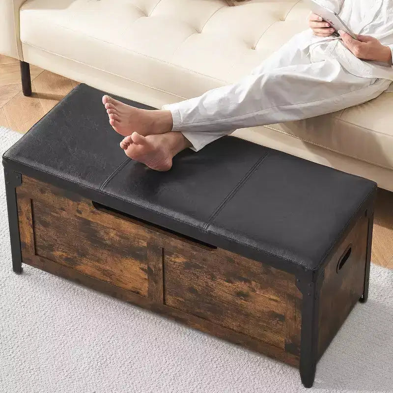 Panca contenitore, cassapanca retrò in legno con 2 cerniere di sicurezza, capacità di carico 136 kg, panca ottomana contenitore per camera da letto e soggiorno, rustica