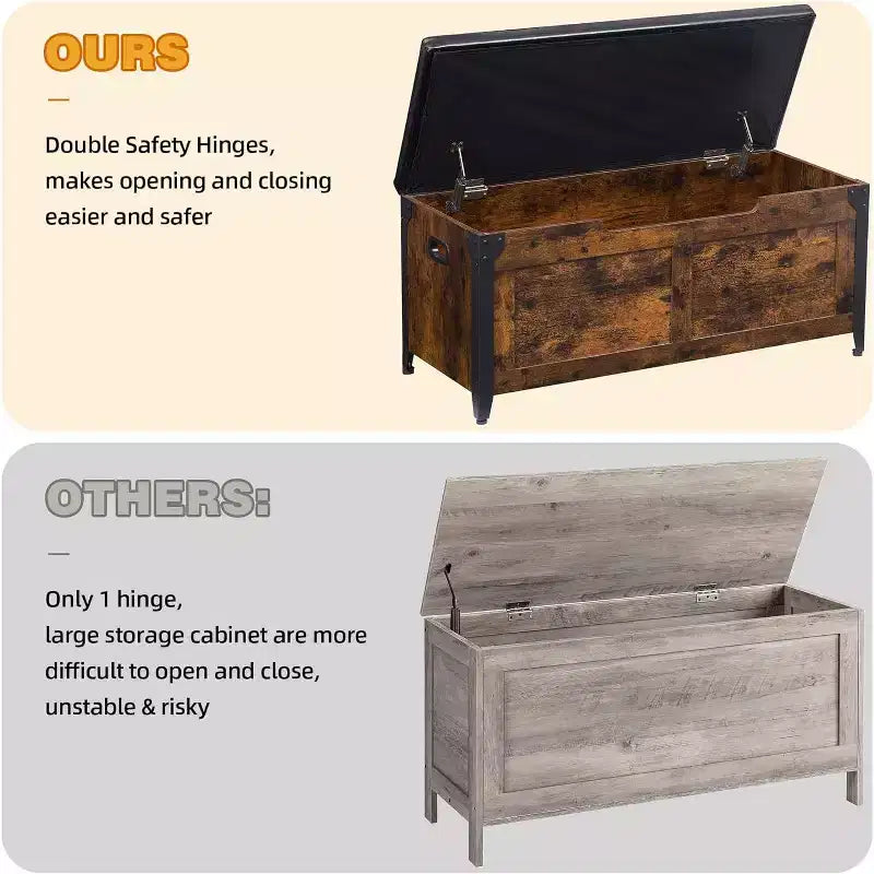 Panca contenitore, cassapanca retrò in legno con 2 cerniere di sicurezza, capacità di carico 136 kg, panca ottomana contenitore per camera da letto e soggiorno, rustica