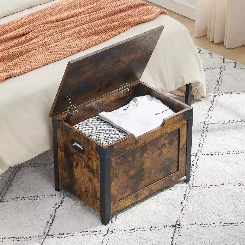 Panca contenitore, cassapanca retrò in legno con 2 cerniere di sicurezza, capacità di carico 136 kg, panca ottomana contenitore per camera da letto e soggiorno, rustica