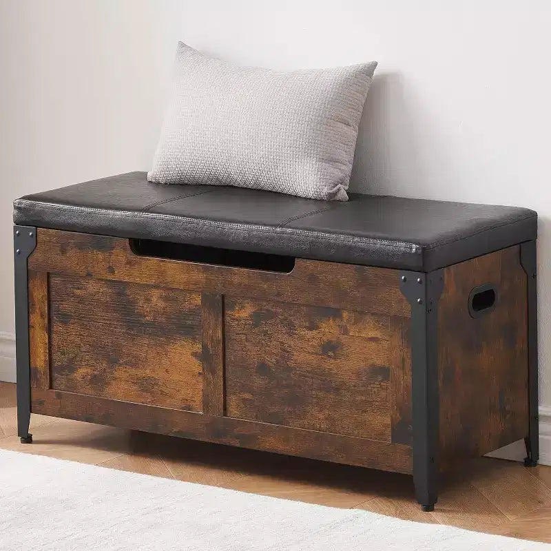 Panca contenitore, cassapanca retrò in legno con 2 cerniere di sicurezza, capacità di carico 136 kg, panca ottomana contenitore per camera da letto e soggiorno, rustica