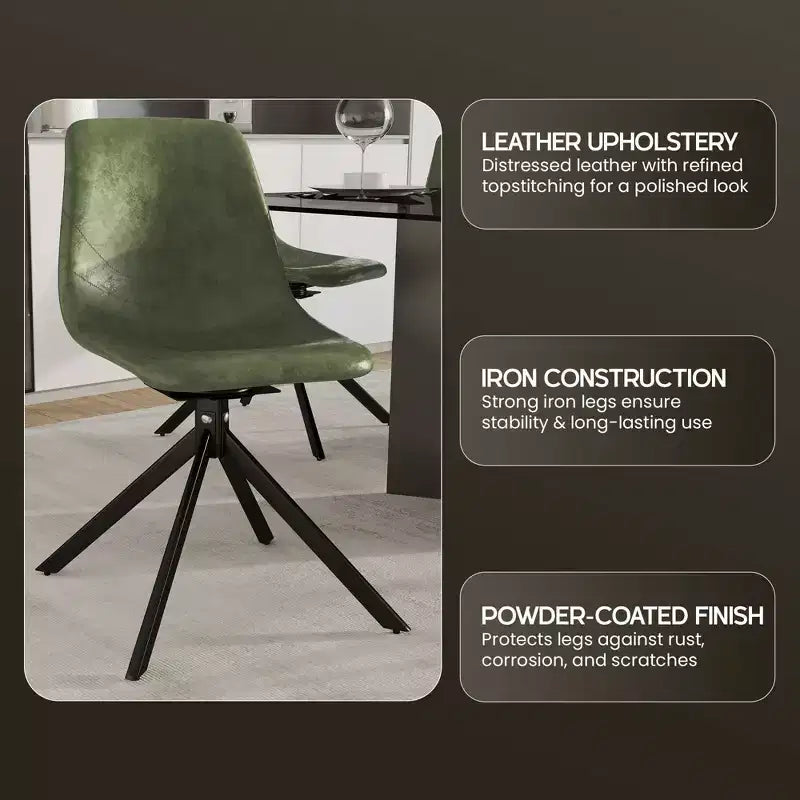 Sedia da pranzo LeisureMod in pelle con girevole a 360 gradi e gambe in ferro verniciato a polvere