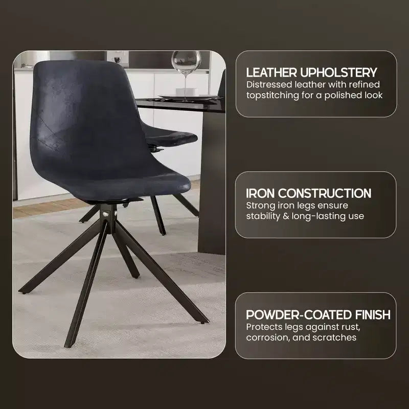 Sedia da pranzo LeisureMod in pelle con girevole a 360 gradi e gambe in ferro verniciato a polvere
