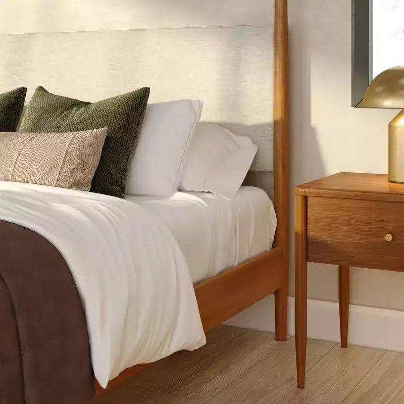 Letto a baldacchino Harbor Queen con testiera imbottita, biondo/bianco (MD2411-01)