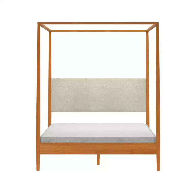 Letto a baldacchino Harbor Queen con testiera imbottita, biondo/bianco (MD2411-01)