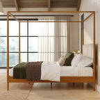 Letto a baldacchino Harbor Queen con testiera imbottita, biondo/bianco (MD2411-01)