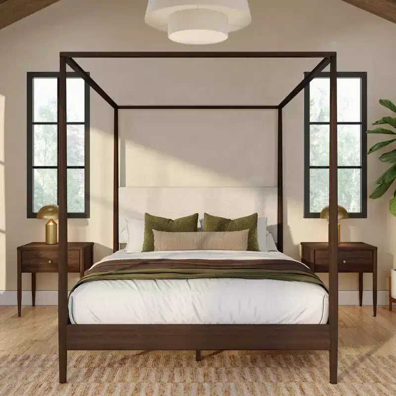 Letto a baldacchino Harbor Queen con testiera imbottita, biondo/bianco (MD2411-01)