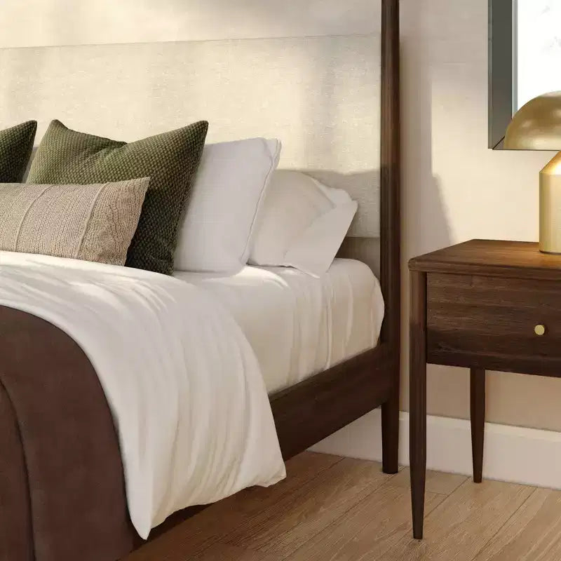 Letto a baldacchino Harbor Queen con testiera imbottita, biondo/bianco (MD2411-01)