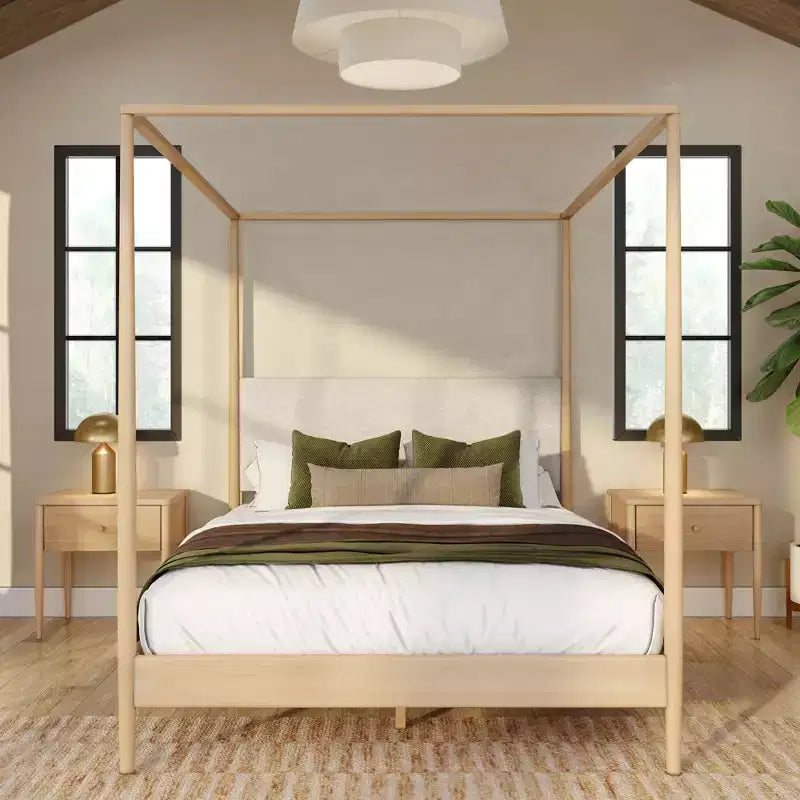 Letto a baldacchino Harbor Queen con testiera imbottita, biondo/bianco (MD2411-01)