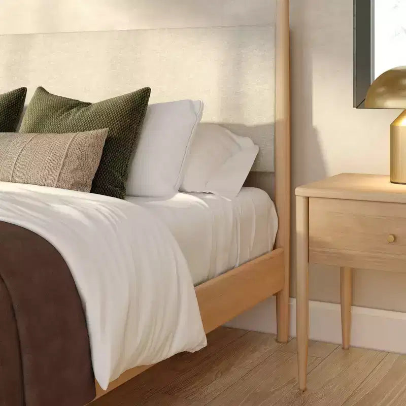 Letto a baldacchino Harbor Queen con testiera imbottita, biondo/bianco (MD2411-01)