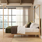 Letto a baldacchino Harbor Queen con testiera imbottita, biondo/bianco (MD2411-01)