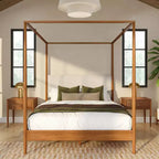 Letto a baldacchino Harbor Queen con testiera imbottita, biondo/bianco (MD2411-01)