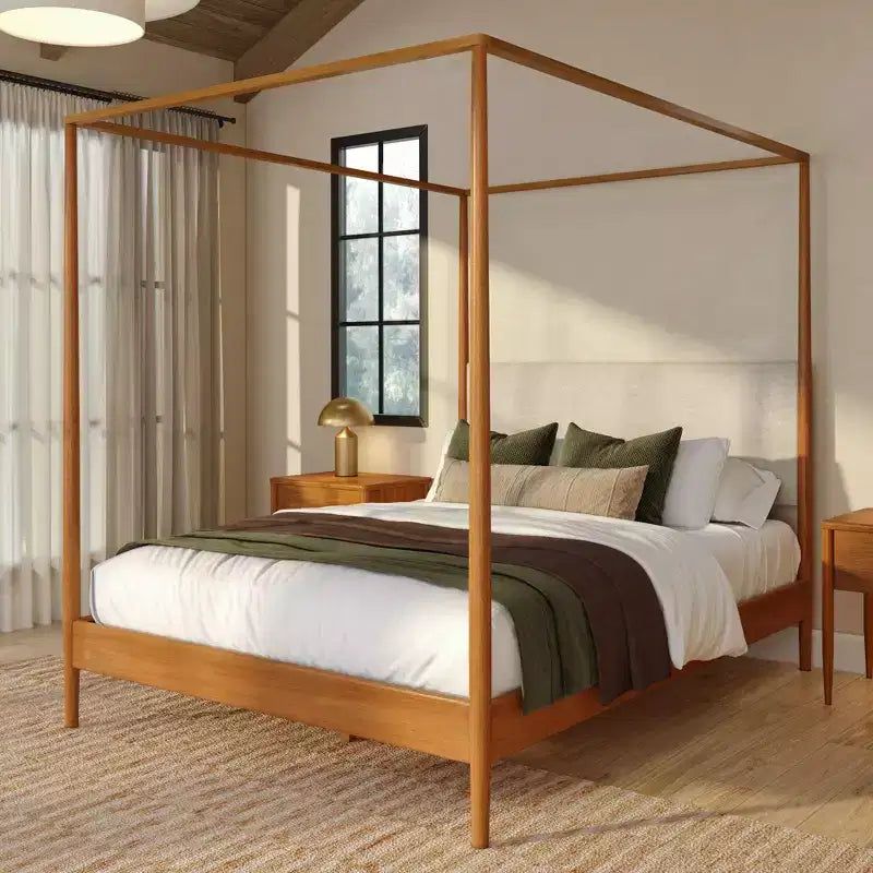 Letto a baldacchino Harbor Queen con testiera imbottita, biondo/bianco (MD2411-01)