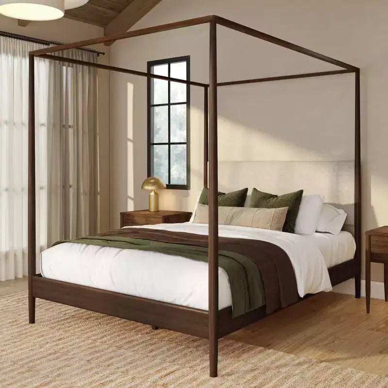 Letto a baldacchino Harbor Queen con testiera imbottita, biondo/bianco (MD2411-01)