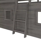 Letto a soppalco basso matrimoniale in stile rustico con 2 finestre