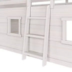 Letto a soppalco basso matrimoniale in stile rustico con 2 finestre