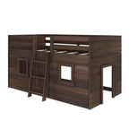 Letto a soppalco basso matrimoniale in stile rustico con 2 finestre